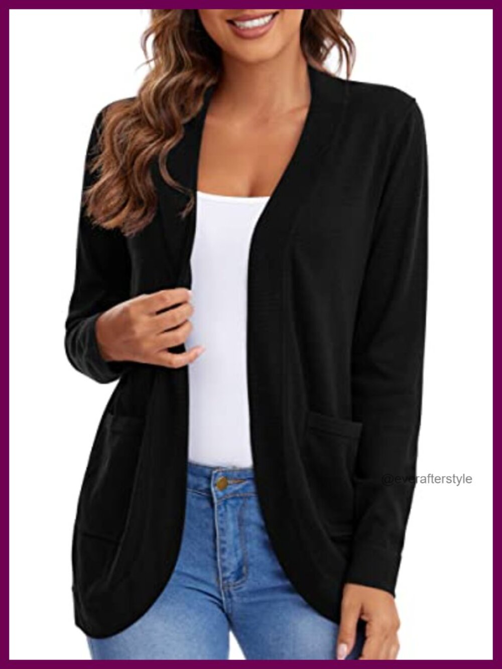 Long Sleeve Open Front Knit Cardigan with Pockets Relaxed Fit Pull-On
